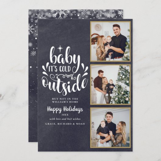 Weihnachten 3 Foto Collage Boho Chalkboard (Vorne/Hinten)