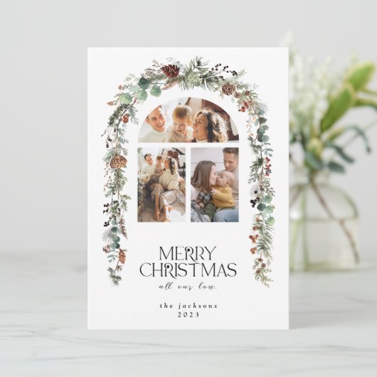 Weihnachten 3 Foto Collage Lotus Pods Urlaubskarte (Stehend Vorderseite)