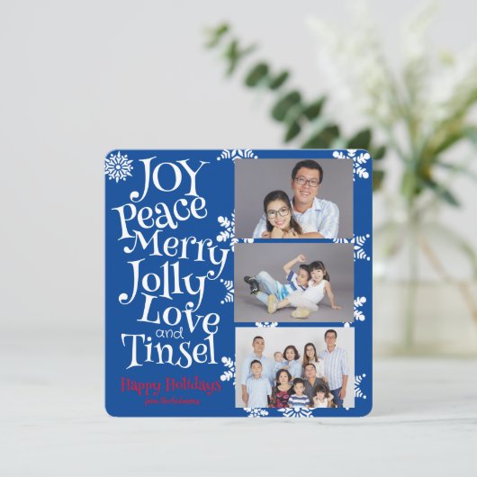 Weihnachten 3 Foto Spaß Simple Blue and White Nied (Stehend Vorderseite)