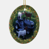 Weihnachten 3 Kinder auf einem Mäher Keramik Ornament (Rechts)