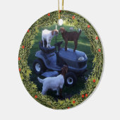 Weihnachten 3 Kinder auf einem Mäher Keramik Ornament (Links)