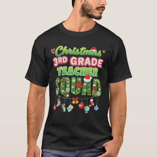 Weihnachten 3. Klasse Lehrer Squad Merry Pine Tree T-Shirt (Vorderseite)