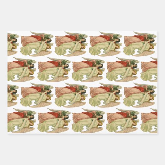 Weihnachten, 3 verschiedene Viktorianische Engel Geschenkpapier Set (Vorderseite 3)