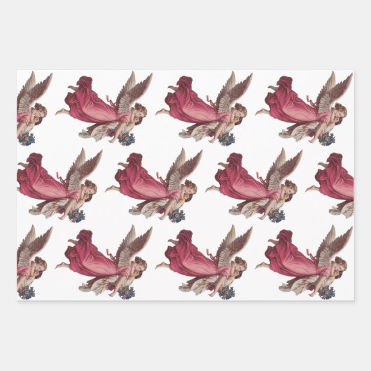 Weihnachten, 3 verschiedene Viktorianische Engel Geschenkpapier Set (Vorderseite 2)