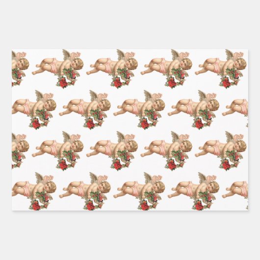 Weihnachten, 3 verschiedene Viktorianische Engel Geschenkpapier Set (Vorderseite)