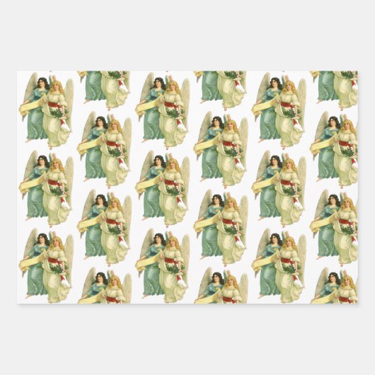 Weihnachten, 3 verschiedene Viktorianische Engel Geschenkpapier Set (Vorderseite 3)