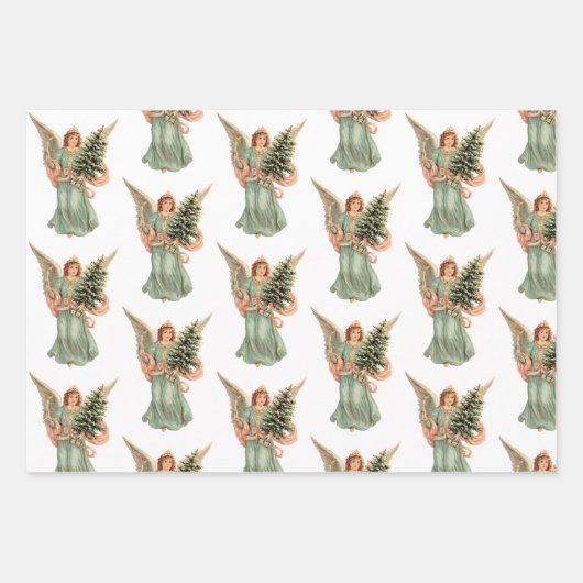 Weihnachten, 3 verschiedene Viktorianische Engel Geschenkpapier Set (Vorderseite)