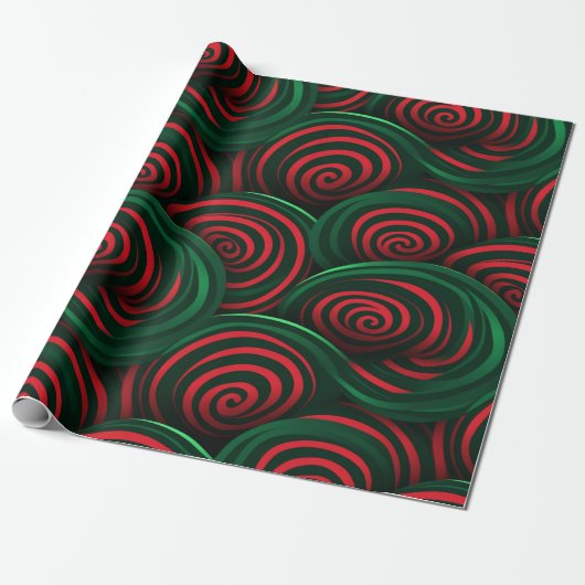 Weihnachten 3D Rot und Grün Swirl Geschenkpapier (Ungerollt)