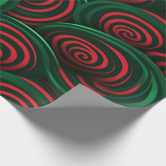 Weihnachten 3D Rot und Grün Swirl Geschenkpapier (Ecke)