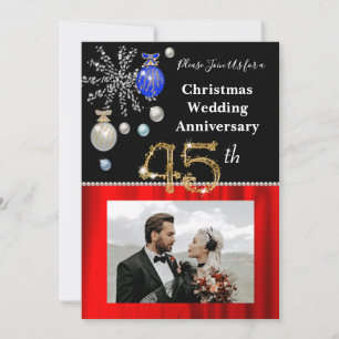 Weihnachten 45. Hochzeitstag Schwarz & Gold Einladung