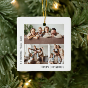 Weihnachten 4 Familienfotos Collage Weiß und Schwa Keramikornament