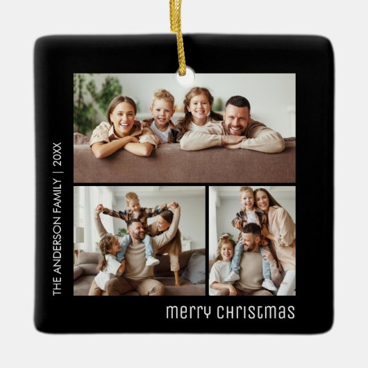 Weihnachten 4 Fotos der Familie Collage Black and Keramikornament (Vorderseite)