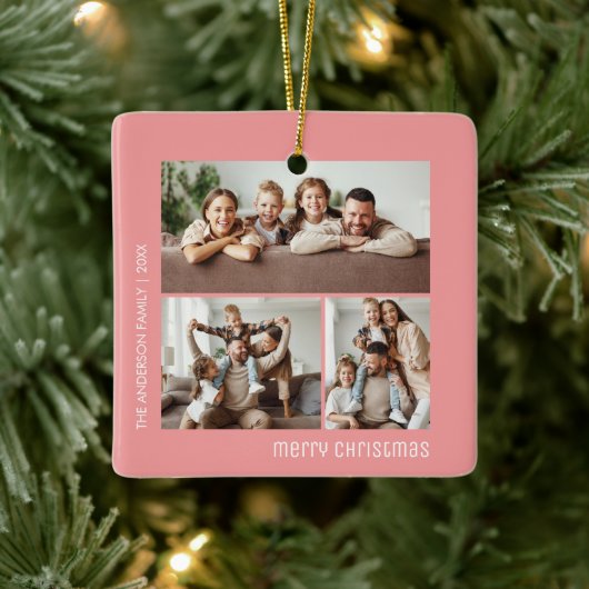 Weihnachten 4 Fotos der Familie Collage Pink Keramikornament (Baum)