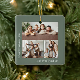 Weihnachten 4 Fotos der Familie Collage Sage Green Keramikornament