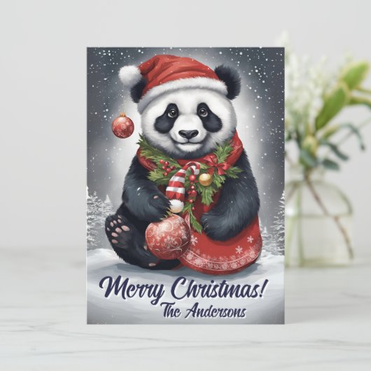 Weihnachten 4 Panda, Happy Holidays, Weihnachtskar Einladung (Stehend Vorderseite)