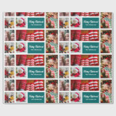 Weihnachten 5 Foto Collage mit Familienname, blau Geschenkpapier (Flach)