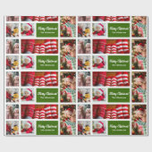 Weihnachten 5 Foto Collage mit Familienname, grün Geschenkpapier (Flach)
