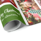 Weihnachten 5 Foto Collage mit Familienname, grün Geschenkpapier (Rolleneckpunkt)