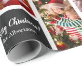 Weihnachten 5 Foto Collage mit Familienname, schwa Geschenkpapier (Rolleneckpunkt)
