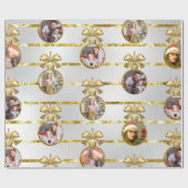 Weihnachten 5 Foto Gold Ornamente & Streifen Muste Geschenkpapier (Flach)
