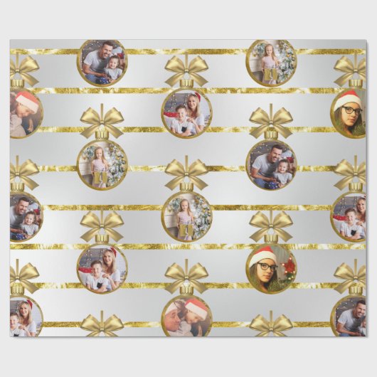 Weihnachten 5 Foto Gold Ornamente & Streifen Muste Geschenkpapier (Flach)