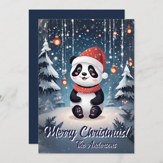 Weihnachten 6 Panda, Happy Holidays, Weihnachtskar Einladung (Vorne/Hinten)