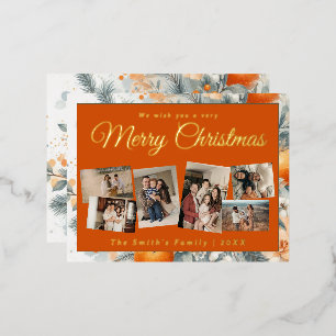 Weihnachten 6x Foto vintage retro floral Folien Feiertagspostkarte