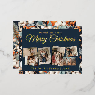 Weihnachten 6x Foto vintage retro floral Folien Feiertagspostkarte