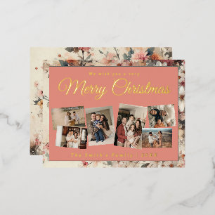 Weihnachten 6x Foto vintage retro floral Folien Feiertagspostkarte