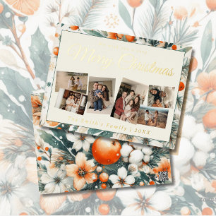 Weihnachten 6x Foto Vintages Retro-Blumenmuster Folien Feiertagspostkarte