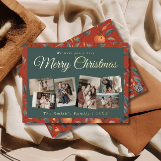 Weihnachten 6x Foto Vintages Retro-Blumenmuster Folien Feiertagspostkarte