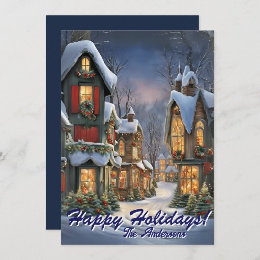 Weihnachten 7 Dorf, Happy Holidays, Weihnachtskart Einladung (Vorne/Hinten)