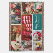 Weihnachten 7 Foto Collage mit Familienname, blau Decke (Vorderseite Vertikal)