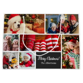 Weihnachten 7 Foto Collage mit Familienname, schwa Große Geschenktüte