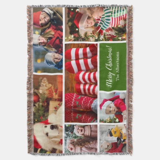 Weihnachten 7 FotoCollage mit Familienname, grün Decke (Vorderseite Vertikal)