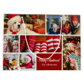 Weihnachten 7 FotoCollage mit Familienname, rot Große Geschenktüte (Rückseite)