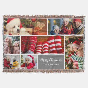 Weihnachten 7 FotoCollage mit Familienname, Silber Decke