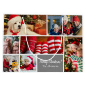 Weihnachten 7 FotoCollage mit Familienname, Silber Große Geschenktüte (Rückseite)