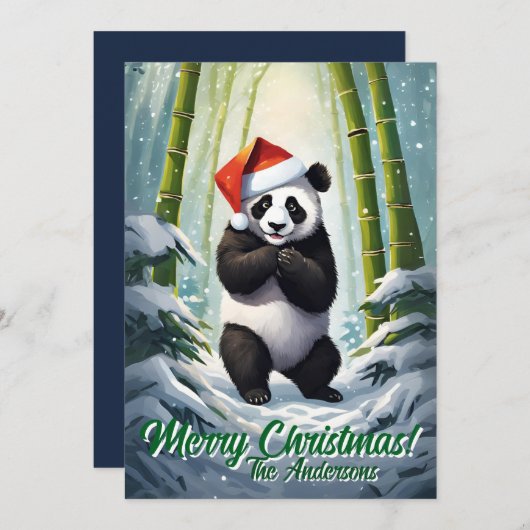 Weihnachten 7 Panda, Happy Holidays, Weihnachtskar Einladung (Vorne/Hinten)