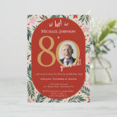 Weihnachten 80. Geburtstag Einladung (Stehend Vorderseite)