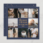 Weihnachten 8 Foto Collage Navy Weihnachtskarte Mitteilungskarte (Vorne/Hinten)