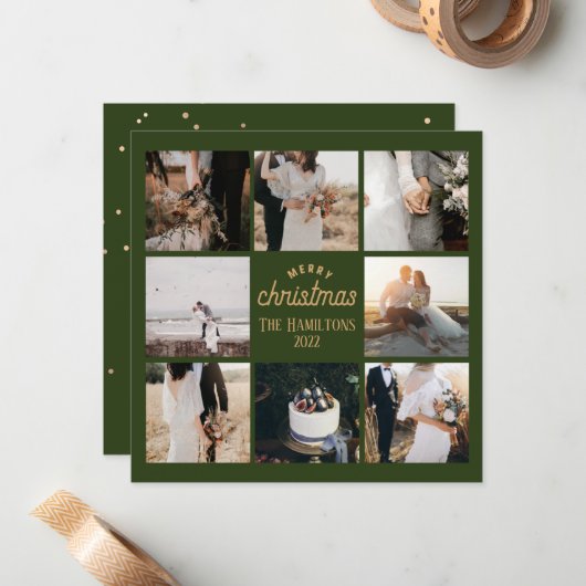 Weihnachten 8 Foto Collage Smaragdgrüne Karte (Vorderseite/Rückseite Beispiel)
