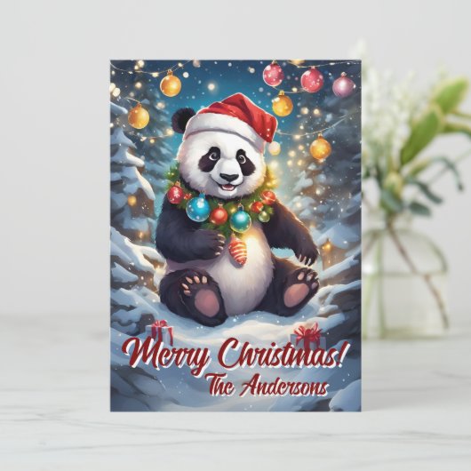 Weihnachten 8 Panda, Happy Holidays, Weihnachtskar Einladung (Stehend Vorderseite)