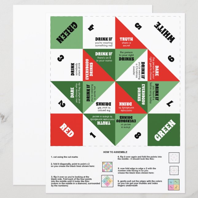 Weihnachten 90er Jahre Cootie Catcher Drinking Gam (Vorne/Hinten)