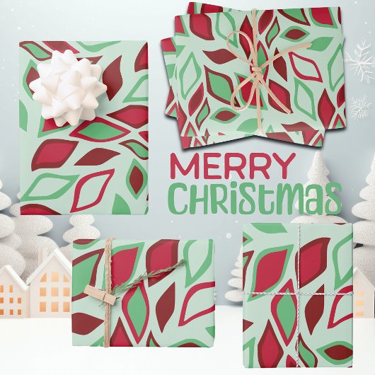 Weihnachten Abstraktes Leaf-Muster Geschenkpapier Set