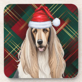 Weihnachten Afghanischer Hund Hund Roter Karierter Getränkeuntersetzer (Vorderseite)