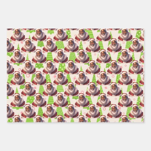 Weihnachten Afrikanischer Schwarzer Weihnachtsmann Geschenkpapier Set (Vorderseite)