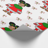 Weihnachten Afro Girl Black Kind Niedlich Geschenkpapier (Ecke)