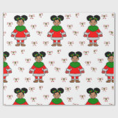 Weihnachten Afro Girl Black Kind Niedlich Geschenkpapier (Flach)