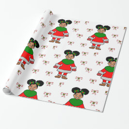 Weihnachten Afro Girl Black Kind Niedlich Geschenkpapier